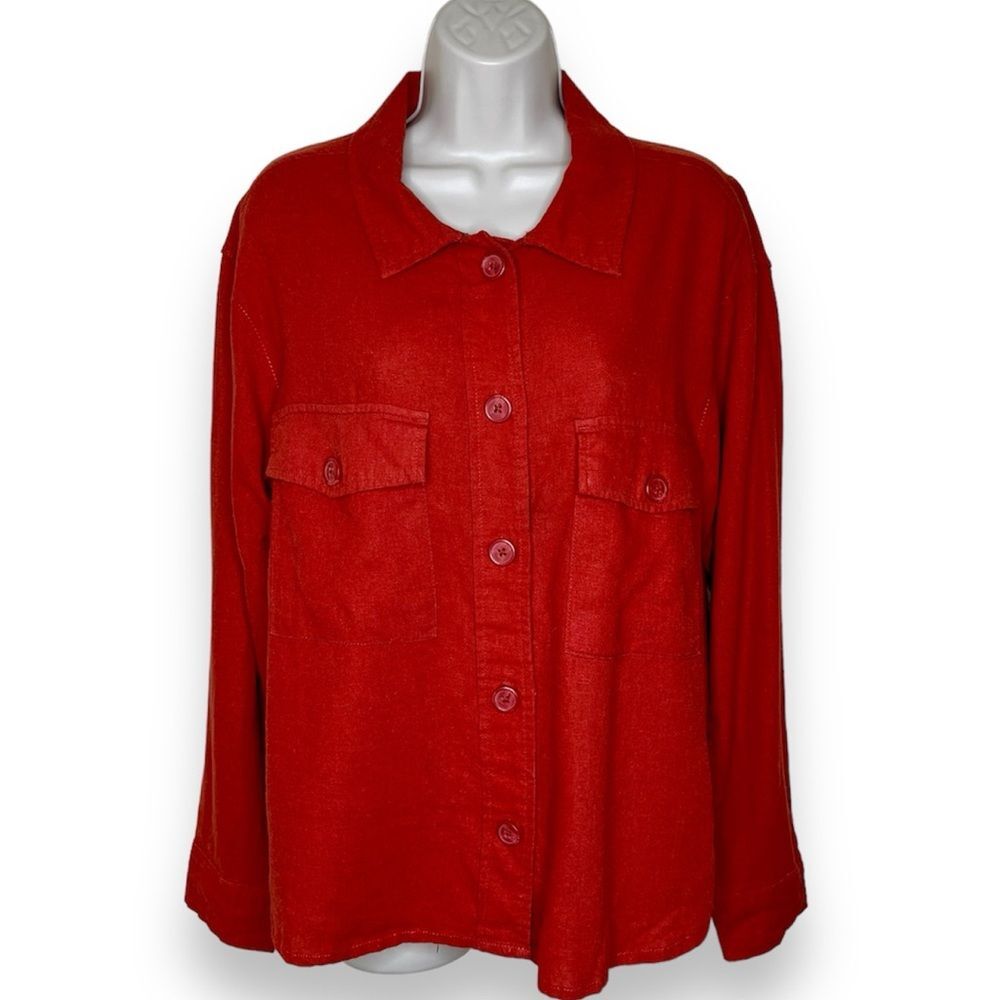 Sanctuary Linen Blend Long Sleeve Shirt Jacket Shacket Rust Women Size Large